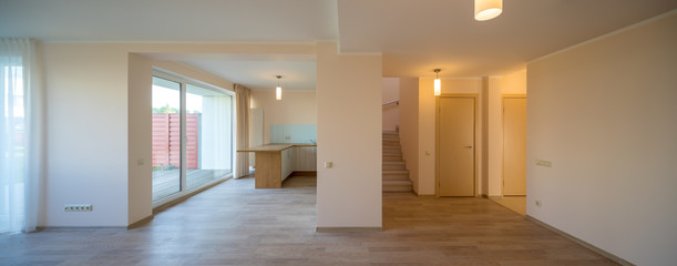 Modern home interior. Fitted kitchen in the house. The interior of the room.