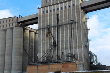 The grain elevator on blue sky background