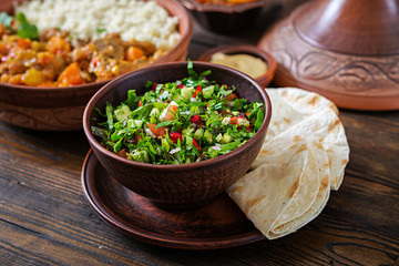 Fresh salsa salad with tomatoes, pepper,onions and herbs. Mexican vegetable salad. Vegan food.