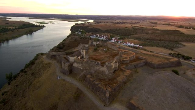 Juromenha. Abandoned village in Portugal. 4k Drone Video
