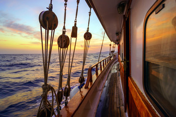 Sunset at the Sailboat deck while cruising