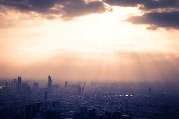 sunlight ray in bangkok city,Thailand