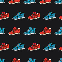 Seamless pattern with hand drawn sports shoes