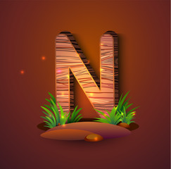 Wooden letter "N" decorated with grass
