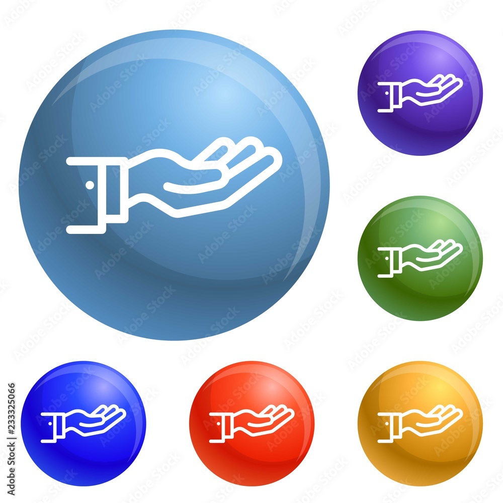 Poster give hand icons set vector 6 color isolated on white background