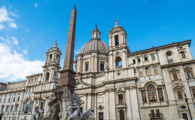 Fototapeta na wymiar Italy, Rome Piazza Navona, the fountain of four rivers designed by G.L.Bernini.