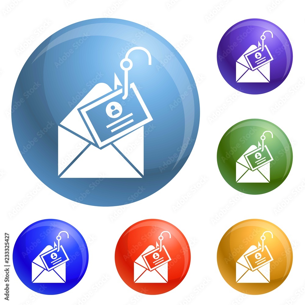 Poster mail phishing icons set vector 6 color isolated on white background