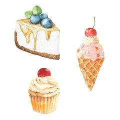 Watercolor set of cakes