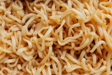 Tradition food Dry spicy noodle food with Boiled chicken broth on white dish