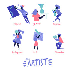 artist icon in vivid colour style. writer, musician, writer, filmaker, 2d and 3d artist - vector