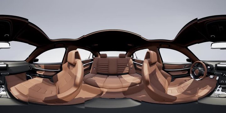 vr 360 camera moving inside detailed car interior. ready for use in vr360 virtual reality