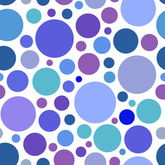 Bright dark and light blue circle. Chaotic Seamless pattern round. colorful graphic dots or drops. Isolated on white background.