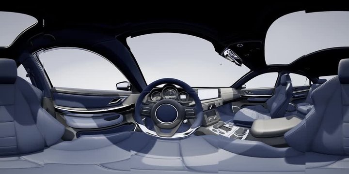 vr 360 camera moving inside detailed car interior. ready for use in vr360 virtual reality