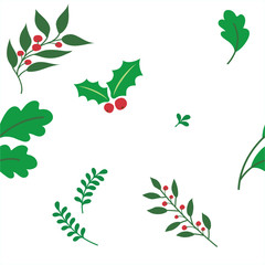 Christmas Seamless Pattern : Berry and Leaves