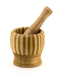 Wooden mortar and pestle for grinding herbs