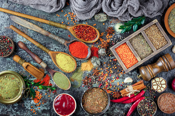 Spices and condiments for food - obrazy, fototapety, plakaty