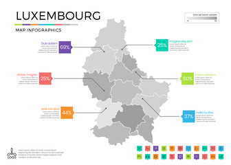 Luxembourg map infographics with editable separated layers, zones, elements and district area in vector