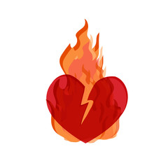 Illustration  in support of the southern California after a wildfires. Wildfires, Broken Heart  isolate on a white background.
