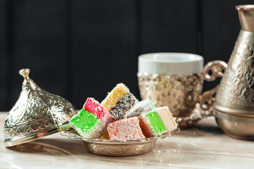 Traditional turkish coffee and turkish delight