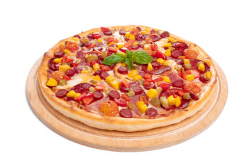 Fototapeta na wymiar Tasty pizza is isolated on white background