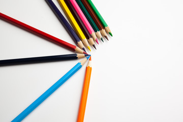 Color pencils isolated on white background.Close up.