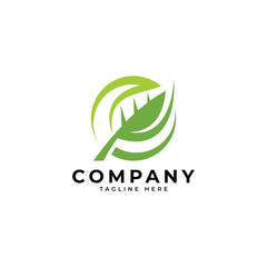 Nature green leaf and circle vector icon logo