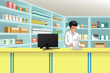 Working Pharmacist at Pharmacy Illustration