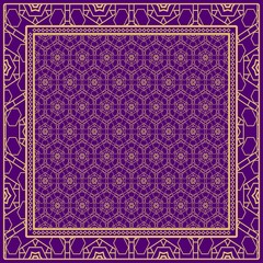 Geometric ornament with frame, border. Art-deco background. Bandanna, shawl, scarf, tablecloth design.