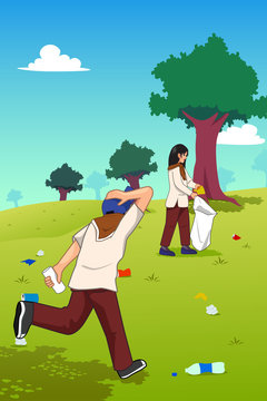 Teens Picking Up Trash in the Park