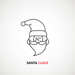 santa claus face beard moustache happy xmas christmas new year outline thin line vector icon black on white background.