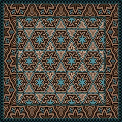 Geometric ornament with frame, border. Art-deco background. Bandanna, shawl, scarf, tablecloth design