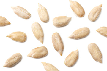 sunflower seeds isolated on white background. top view
