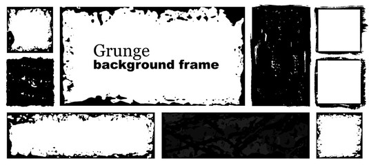 Vector Frames. Squares and rectangle for fill image. Distress texture with dirt effect. Grunge Black borders isolated on white background. Vector 