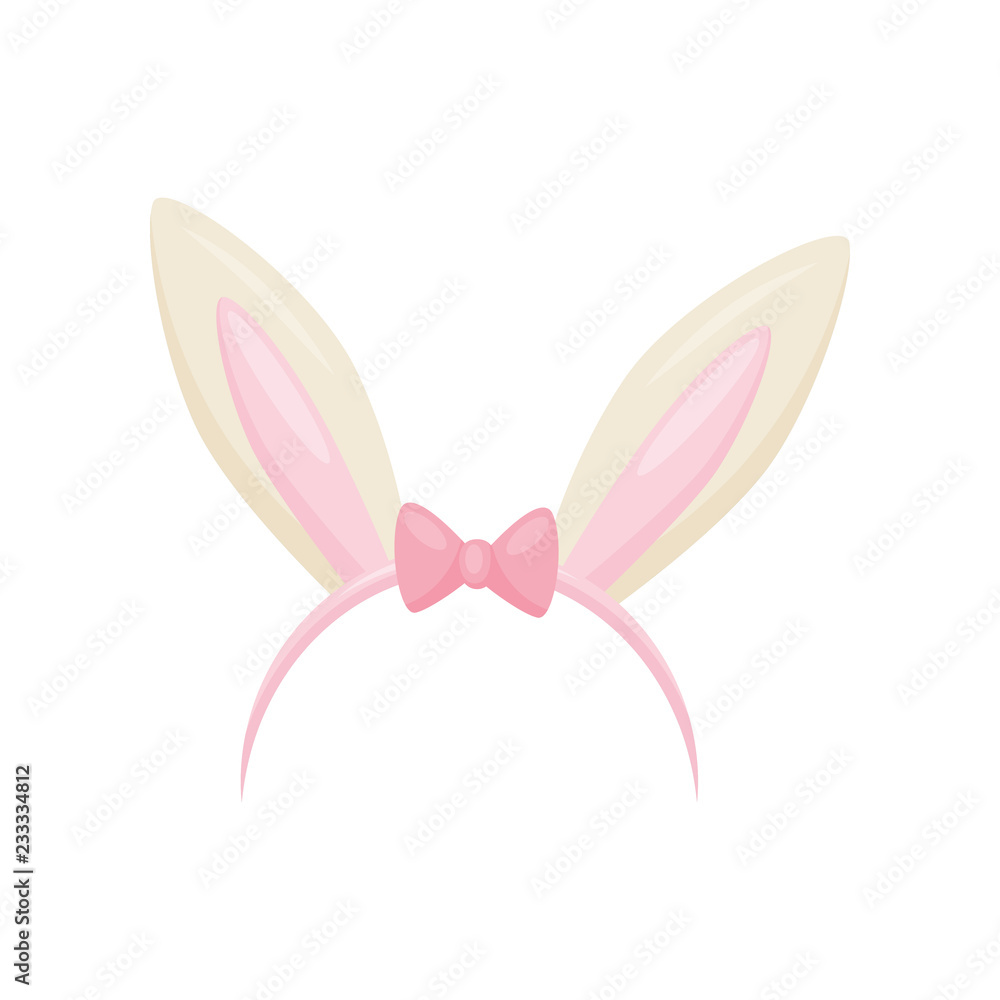 Canvas Prints flat vector icon of hair hoop with cute bunny ears and small pink bow. head accessory. attribute of 