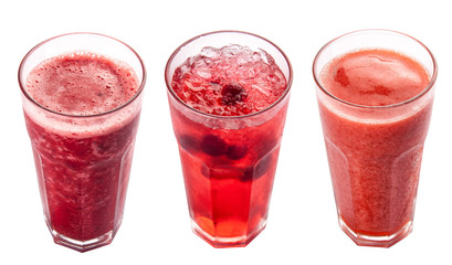 A set of cold drinks. Lemonade and smoothies. On a white background
