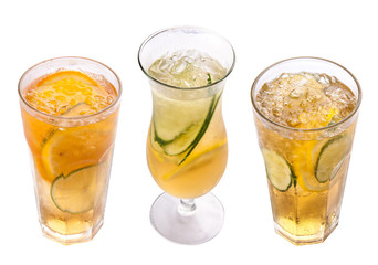 Radler. Beer cocktail with juice. Glasses on a white background