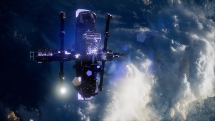 Earth and outer space station iss