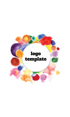 Logo template in the center of colorful watercolor circles