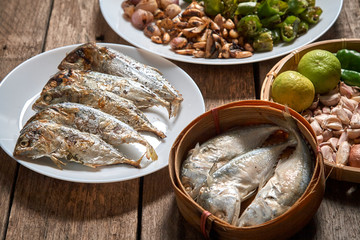 Thai cuisine nam prik or chili paste mixes