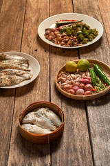 Thai cuisine nam prik or chili paste mixes