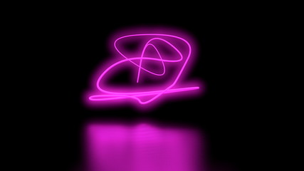 Futuristic Sci-Fi Abstract Purple Neon Light Shapes On Black Background wall and Reflective floor With Empty Space For Text 3D Rendering Illustration