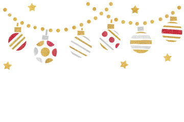 Red gold and silver glitter oranment paper cut on white background - isolated