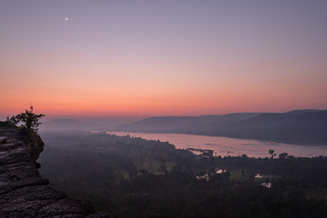 Fototapeta premium Sunrise on the Pha Taem National Park , Khong Chiam, Ubon Ratchathani,Thailand