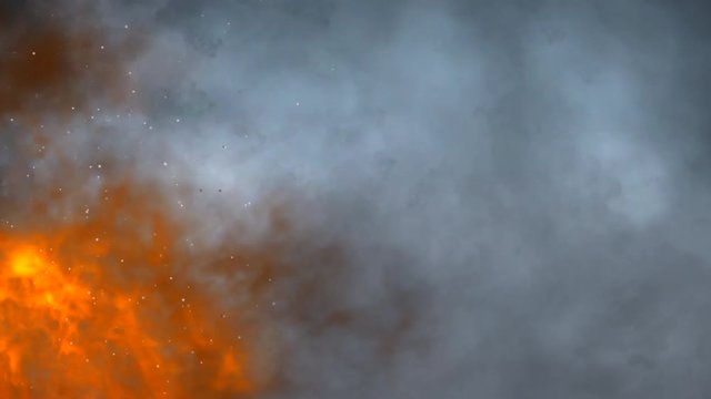 Flames, smoke and wind. Quickly spreading a cloud of smoke with fragments of burning