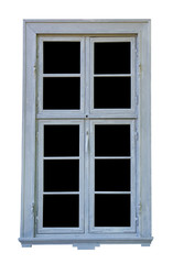 Old fashioned window of manor house isolated on black and white surface.