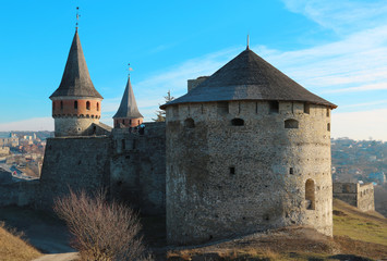 Fototapeta na wymiar Stone fortress in Kamianets-Podilskyi city in western Ukraine