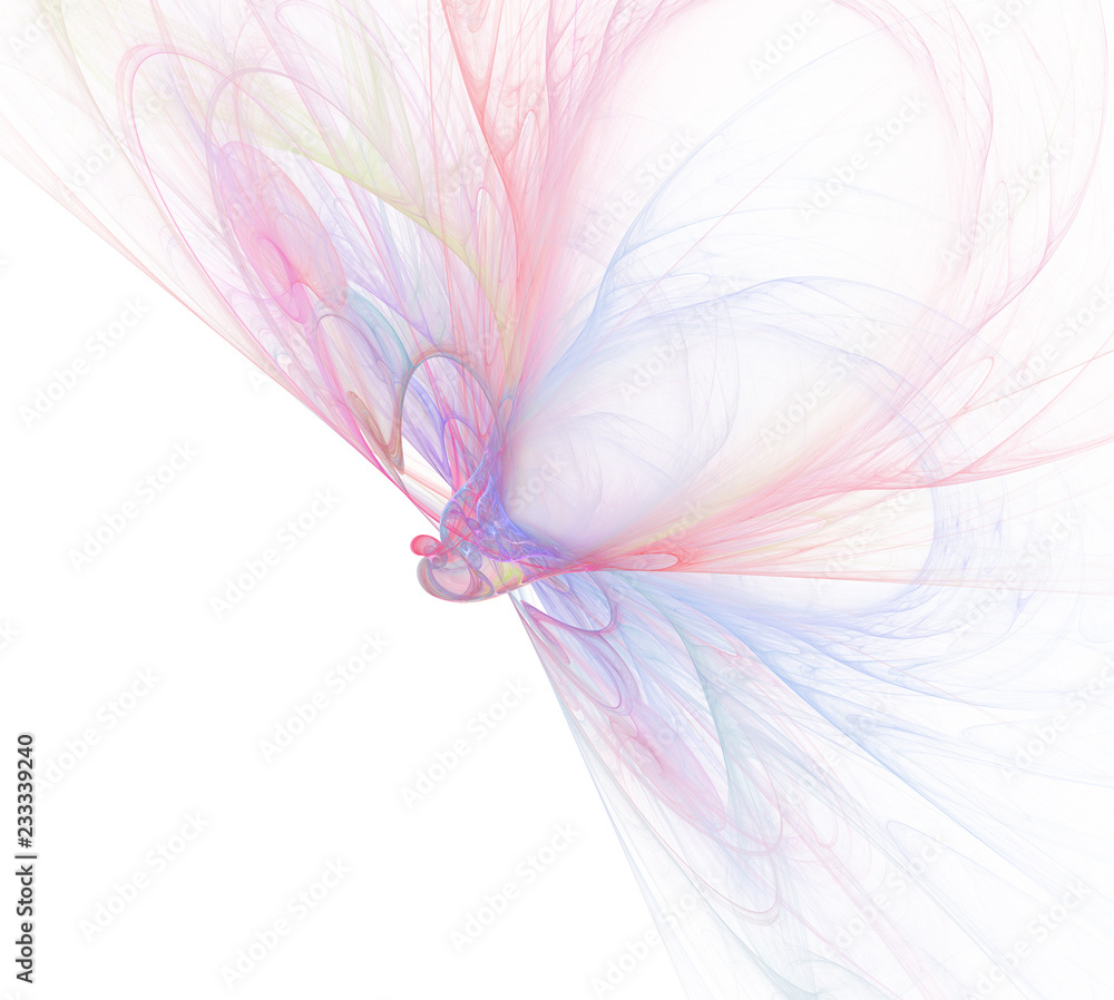 Poster art fantastic fractal spiral scrolling texture in the form of feathers.