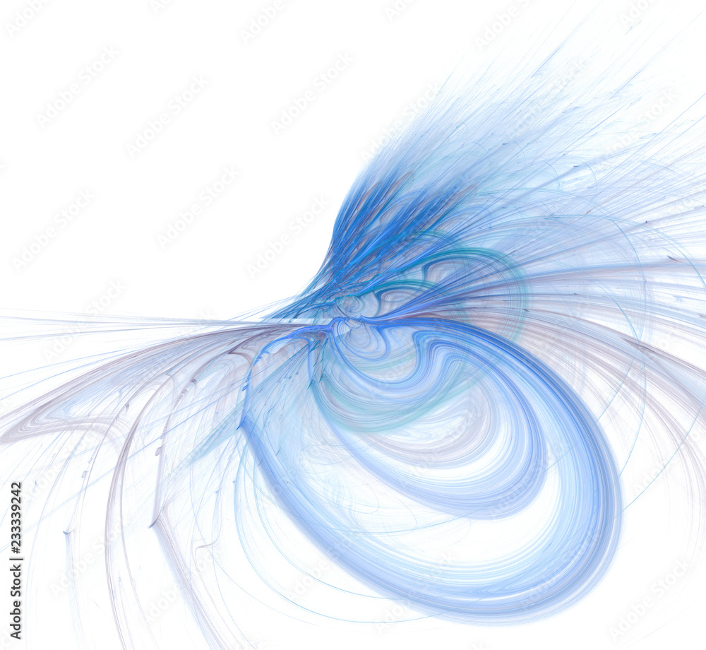 Poster art fantastic fractal spiral scrolling texture in the form of feathers.