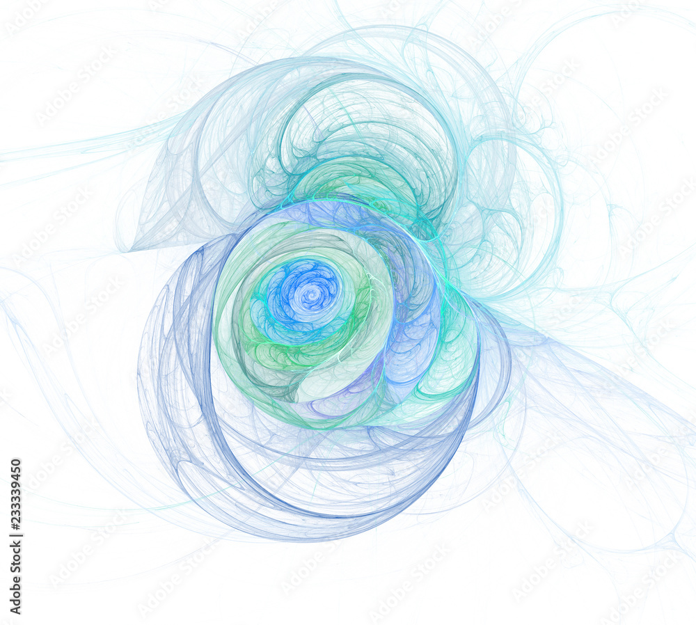 Poster an abstract computer generated modern fractal design on white background. fluffy spiral. surface pat