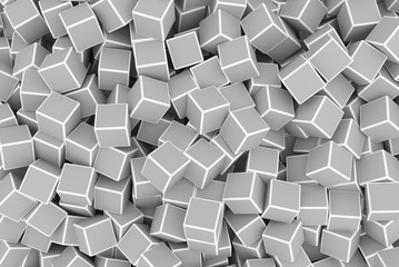 Chaotic grey 3d cubes background. 3d render illustration